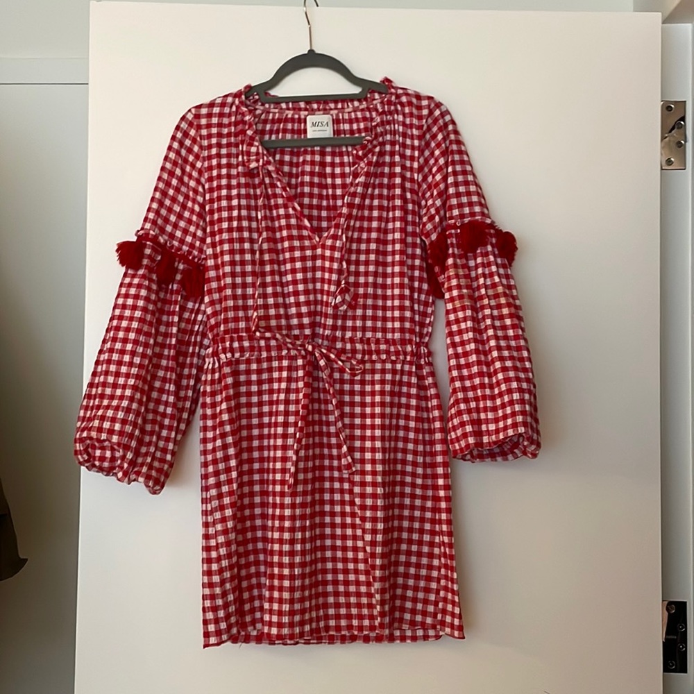 Misa cotton puff sleeve tassel dress